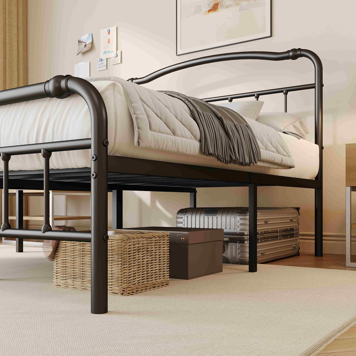 ZIYOO Vintage-Inspired 18 Inch Metal Bed Frame - Victorian Headboard & Footboard, Sturdy Platform Design, Under Bed Storage, No Box Spring Needed, Noise Free, Twin XL Size