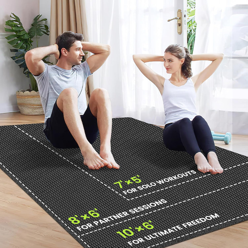 Stepwaver Extra Large Exercise Mat, 7'x5' 8'x6' 10'x6' (8mm) Extra Thick Workout Mats for Home Gym Flooring, Non-Slip, Ultra Durable, High-Density Gym Mat for Cardio,Yoga, Jump Rope, MMA, Weights