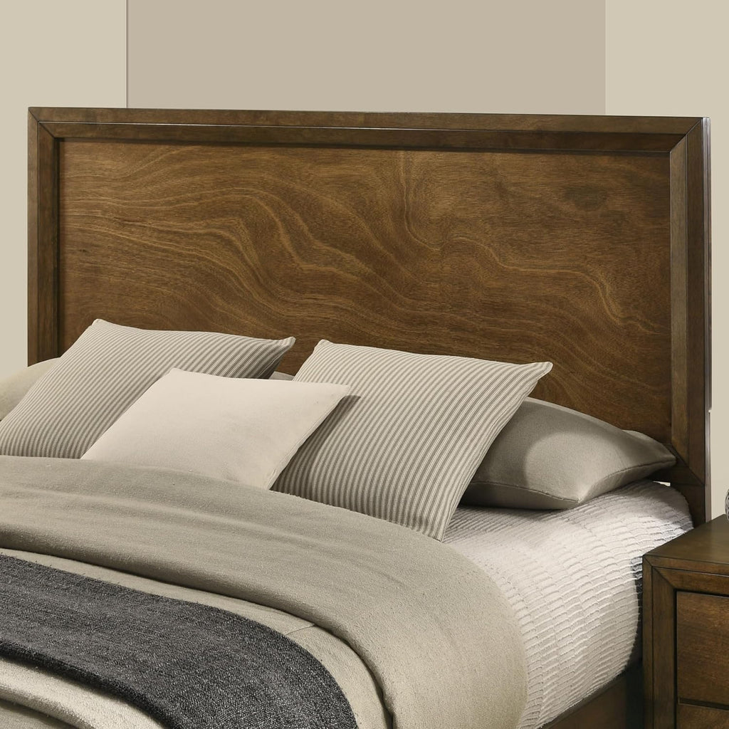 Furniture of America Extan Modern Solid Wood 3-Piece Bedroom Set with Beveled Corner, Metal Center Glide, Zinc Iron Bronze Knobs, Box Spring Needed, Full, Walnut