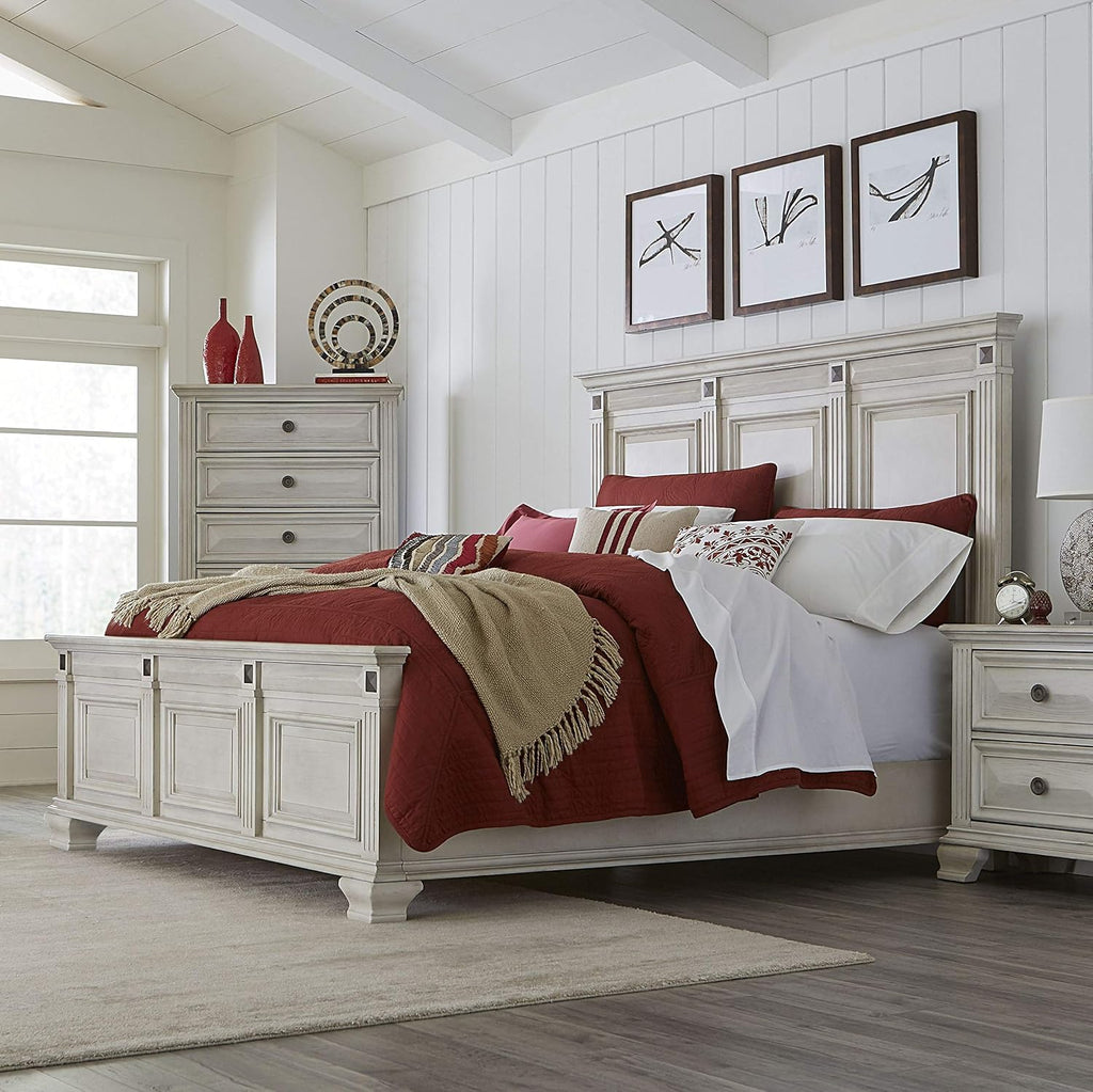 Roundhill Furniture Renova Distressed Parchment Wood Panel Bed, King