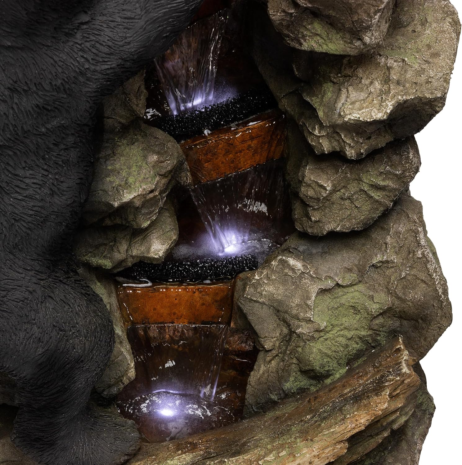 Alpine Corporation 36' Tall Indoor/Outdoor 2 Bears Climbing Rainforest Water Fountain with LED Lights, Cascading Wildlife Water Feature for Garden, Patio, and Home Decor, Brown