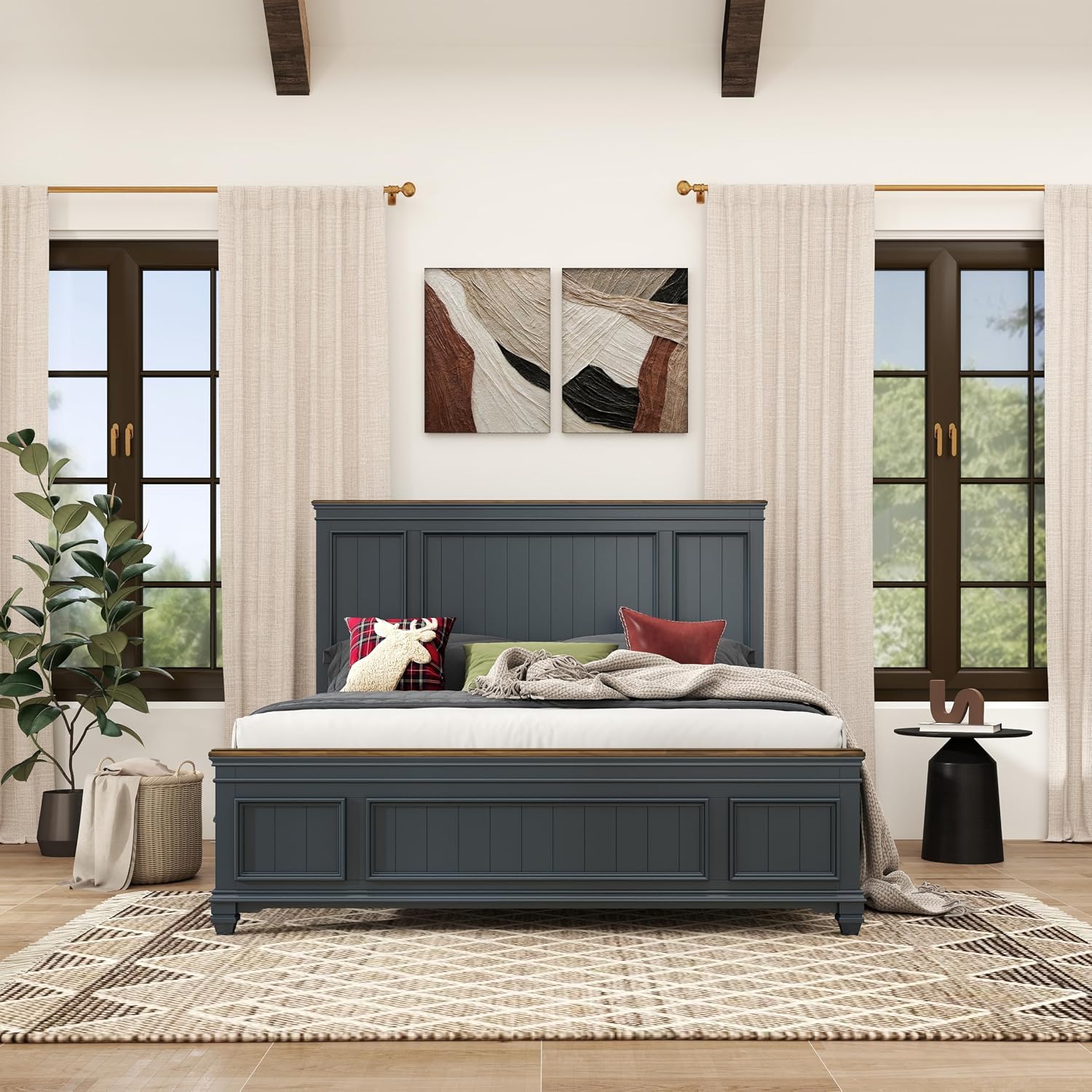 Roundhill Furniture Riverton Shiplap Wood Panel Bed, Slate Blue