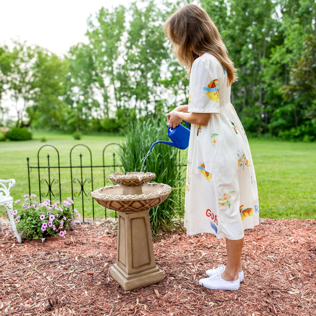 Sunnydaze Beveled Flower 28-Inch 2-Tier Outdoor Water Fountain - Backyard Water Feature & Bird Bath for Patio, Yard or Deck