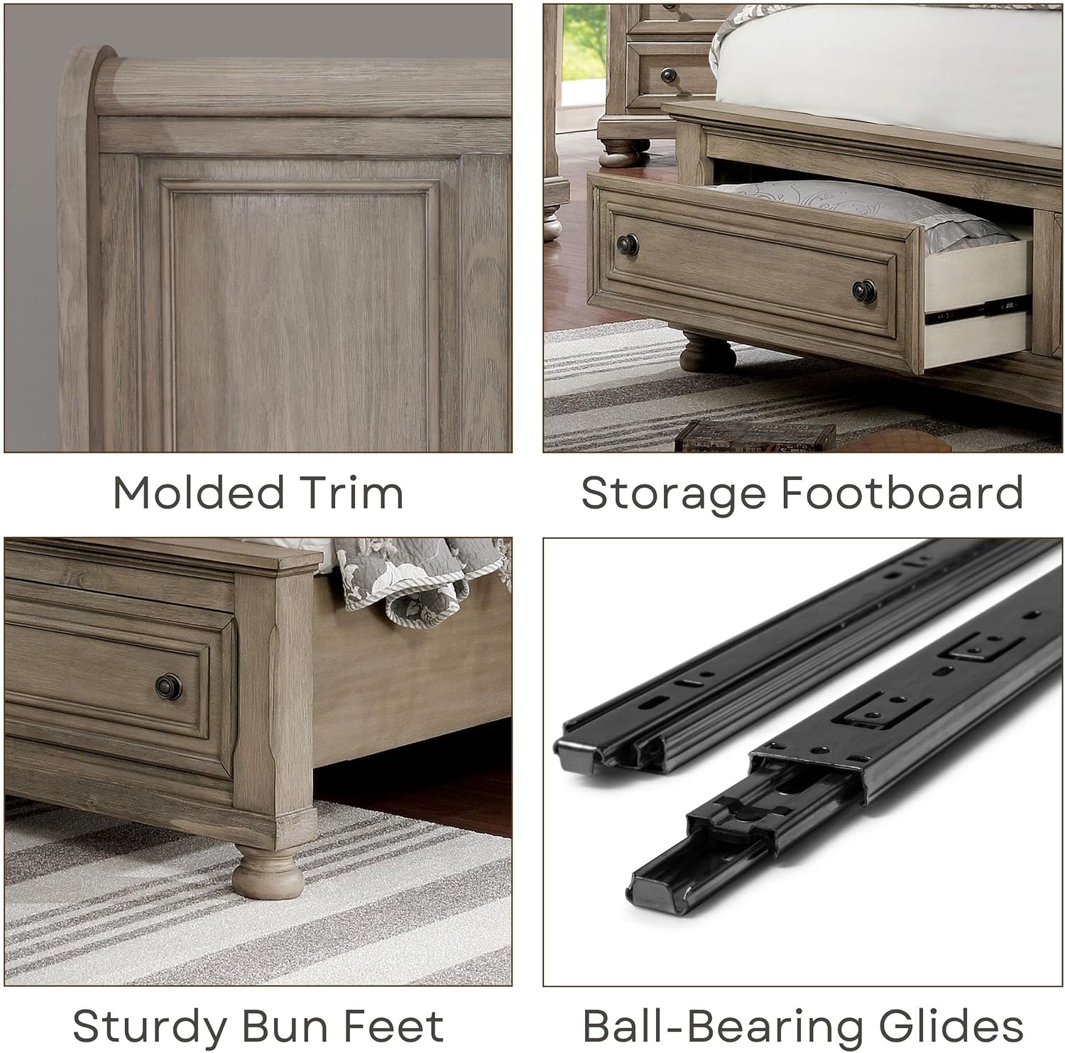 Furniture of America FOA Frigga Transitional 3-Piece Gray Wood Bedroom Set - Cal King + 2 Nightstands