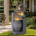 Grepatio Outdoor 4-Tiers Water Fountain, Garden Cascading Waterfalls Fountain with LED Lights, 32' H Modern Indoor/Outdoor Bowl Waterfall Feature Water Fountains for Garden, Patio, Yard Decor (Grey)