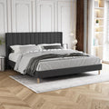 King Size Bed Frame with Headboard, Modern Upholstered Linen Platform Bed, Heavy Duty Wooden Slats Support, No Box Spring Needed, Noise-Free & Easy Assembly, Black