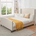 KEIKI Queen Size Velvet Upholstered Platform Bed, Metal Bed Frame w/Tall Wingback Headboard, Modern Solid Bedframe Queen-Size, Wood Slat Support, No Box Spring Needed, Easy Assembly, Ivory