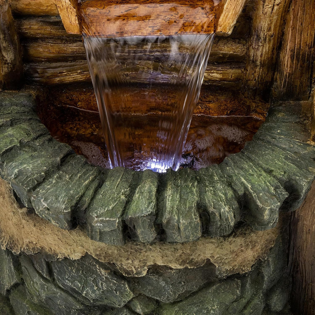 Alpine Corporation TZL128 Outdoor Floor Tiered Rustic Soothing Water Well Garden Waterfall Fountain for Garden, 50', Brown