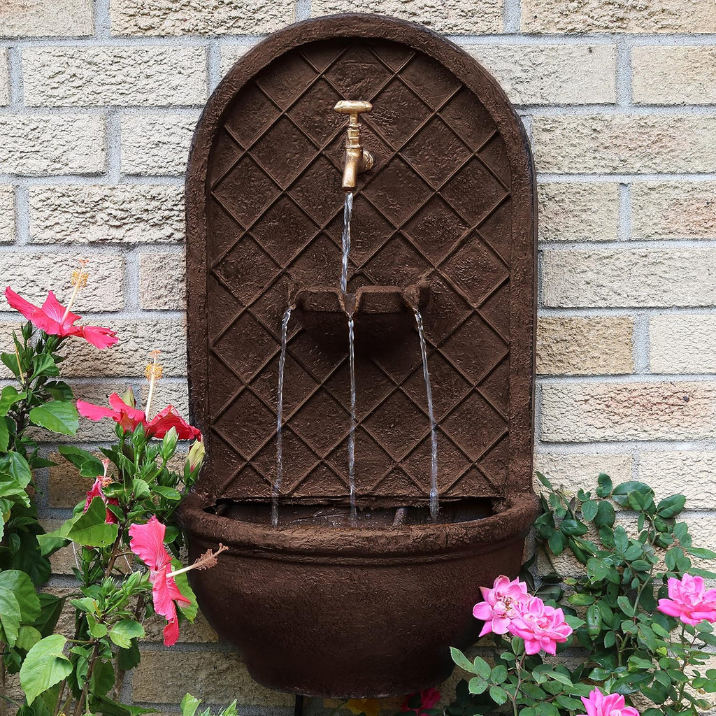 Sunnydaze Messina 26' Outdoor Wall Water Fountain with Pump - Bronze - Electric