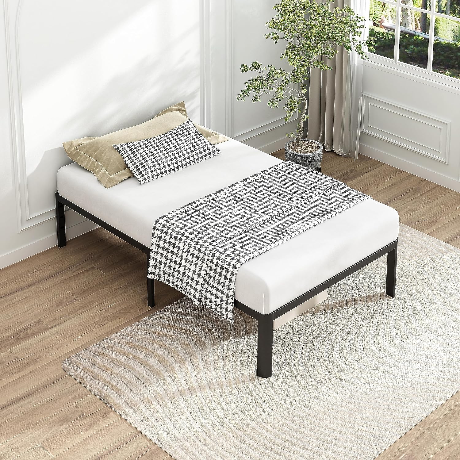 14 Inch Twin Bed Frame with Round Corners, Heavy Duty Metal Platform Bed Frame Twin Size, Noise Free, No Box Spring Needed, Easy Assembly - Sturdy and Elegant, Black