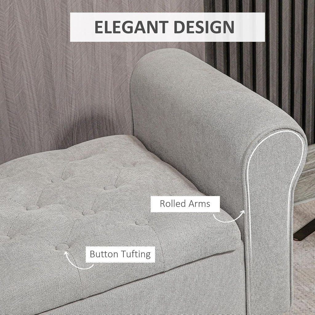 50' Storage Ottoman Bench, Upholstered End of Bed Bench with Rolled Arms, Wood Legs, Button Tufted Storage Bench with Safety Hinges for Living Room, Entryway, Bedroom, Gray