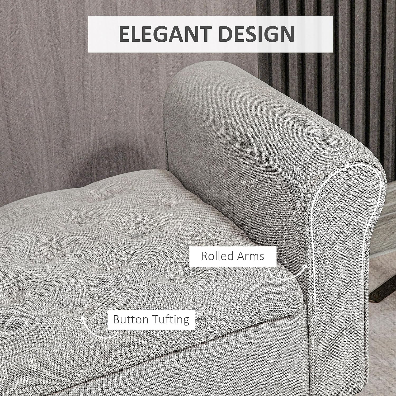 50' Storage Ottoman Bench, Upholstered End of Bed Bench with Rolled Arms, Wood Legs, Button Tufted Storage Bench with Safety Hinges for Living Room, Entryway, Bedroom, Gray