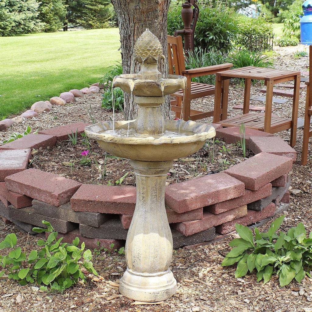 Sunnydaze 45-Inch 2-Tier Arcade Outdoor Solar Water Fountain - Outdoor Water Feature with LED Light for Garden, Patio, Yard or Balcony - Earth