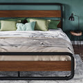 Allewie Queen Size Metal Bed Frame with Curved Wood Headboard and Footboard, Heavy Duty Platform Iron Bed with Under-Bed Storage, Noise Free, No Box Spring Needed, Easy Assembly, Walnut