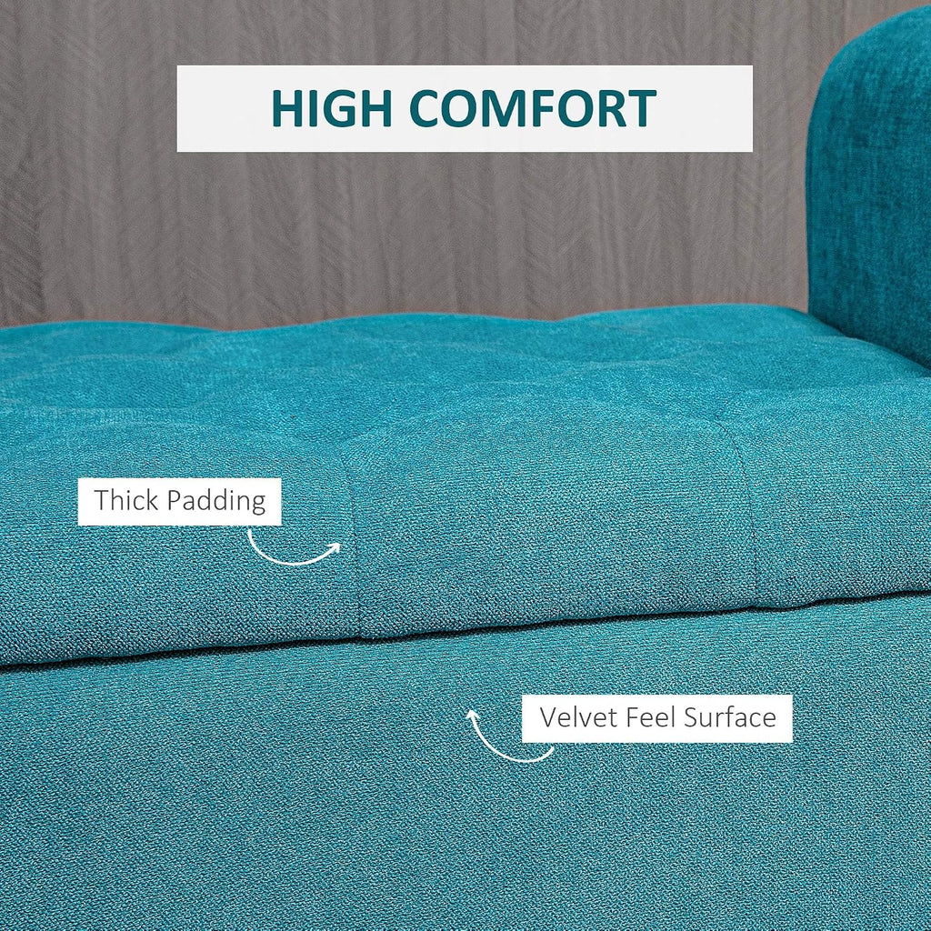 50' Storage Ottoman Bench, Upholstered End of Bed Bench with Rolled Arms, Wood Legs, Button Tufted Storage Bench with Safety Hinges for Living Room, Entryway, Bedroom, Teal