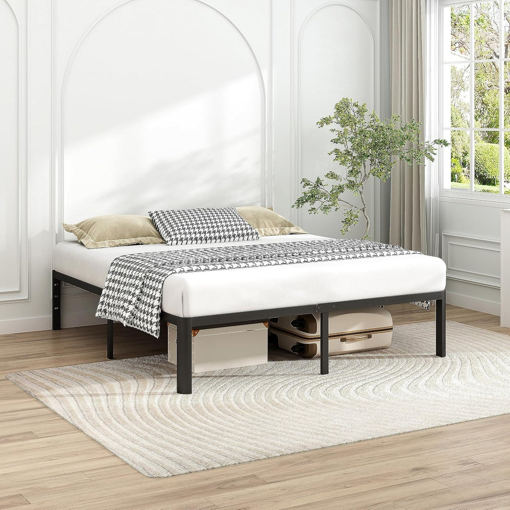 14 Inch Full Bed Frame with Round Corners, Heavy Duty Metal Platform Bed Frame Full Size, Noise Free, No Box Spring Needed, Easy Assembly - Sturdy and Elegant, Black