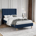 Twin Size Bed Frame with Headboard, Modern Upholstered Velvet Platform Bed, Heavy Duty Wooden Slats Support, No Box Spring Needed, Noise-Free & Easy Assembly, Blue