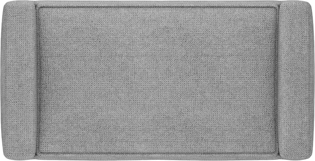 SIMPLIHOME Scott Small Ottoman Bench - 29 inch Wide Upholstered Linen Fabric Rectangle Ottoman in Pewter Grey, Contemporary Bench for Bedroom or Living Room with Raised Sides and Cushioned Seat