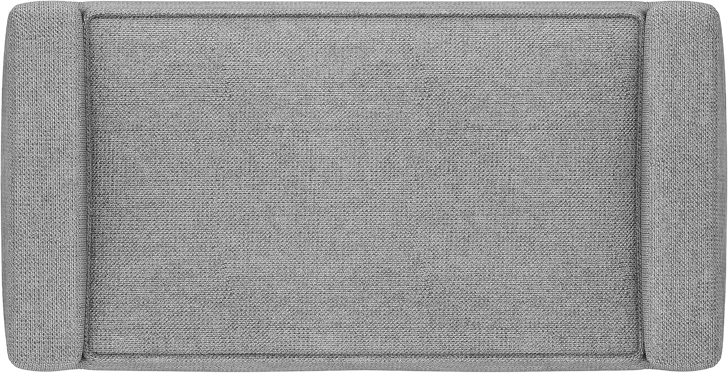 SIMPLIHOME Scott Small Ottoman Bench - 29 inch Wide Upholstered Linen Fabric Rectangle Ottoman in Pewter Grey, Contemporary Bench for Bedroom or Living Room with Raised Sides and Cushioned Seat
