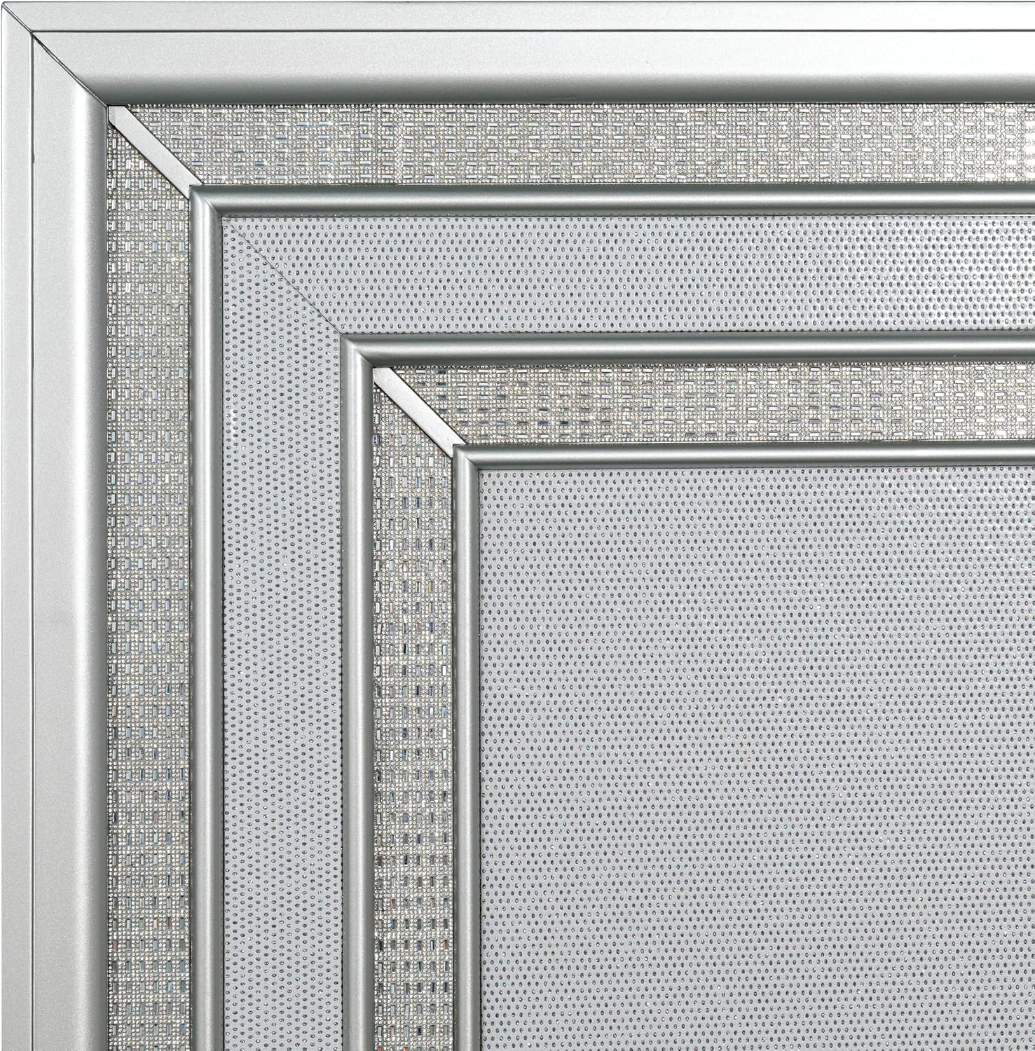 Furniture of America Silvia Glam Solid Wood 4-Piece Bedroom Set with Layered Frame Bed, Faux Crystal Trim LED on Nightstand and Dresser with Mirror, Box Spring Needed for Bedroom, King, Silver