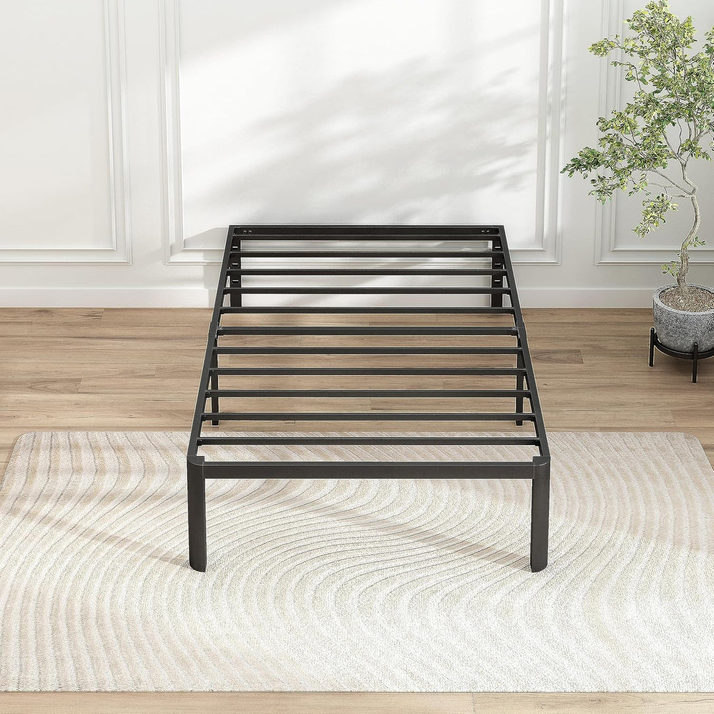 14 Inch Twin Bed Frame with Round Corners, Heavy Duty Metal Platform Bed Frame Twin Size, Noise Free, No Box Spring Needed, Easy Assembly - Sturdy and Elegant, Black