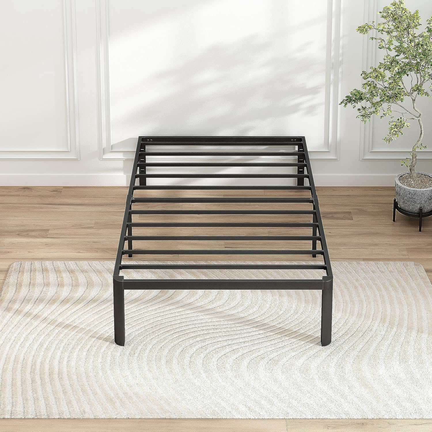 14 Inch Twin Bed Frame with Round Corners, Heavy Duty Metal Platform Bed Frame Twin Size, Noise Free, No Box Spring Needed, Easy Assembly - Sturdy and Elegant, Black