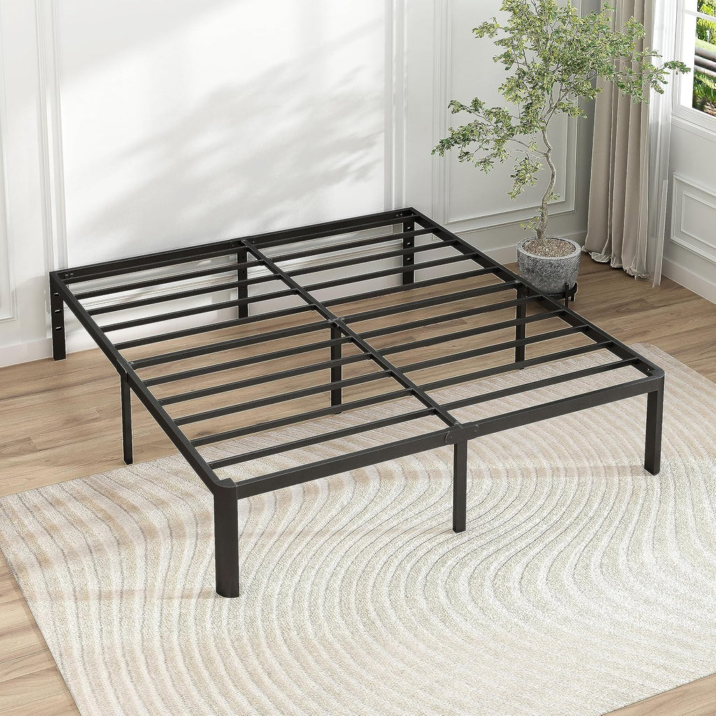 14 Inch Queen Bed Frame with Round Corners, Heavy Duty Metal Platform Bed Frame Queen Size, No Box Spring Needed, Easy Assembly - Sturdy and Elegant, Black