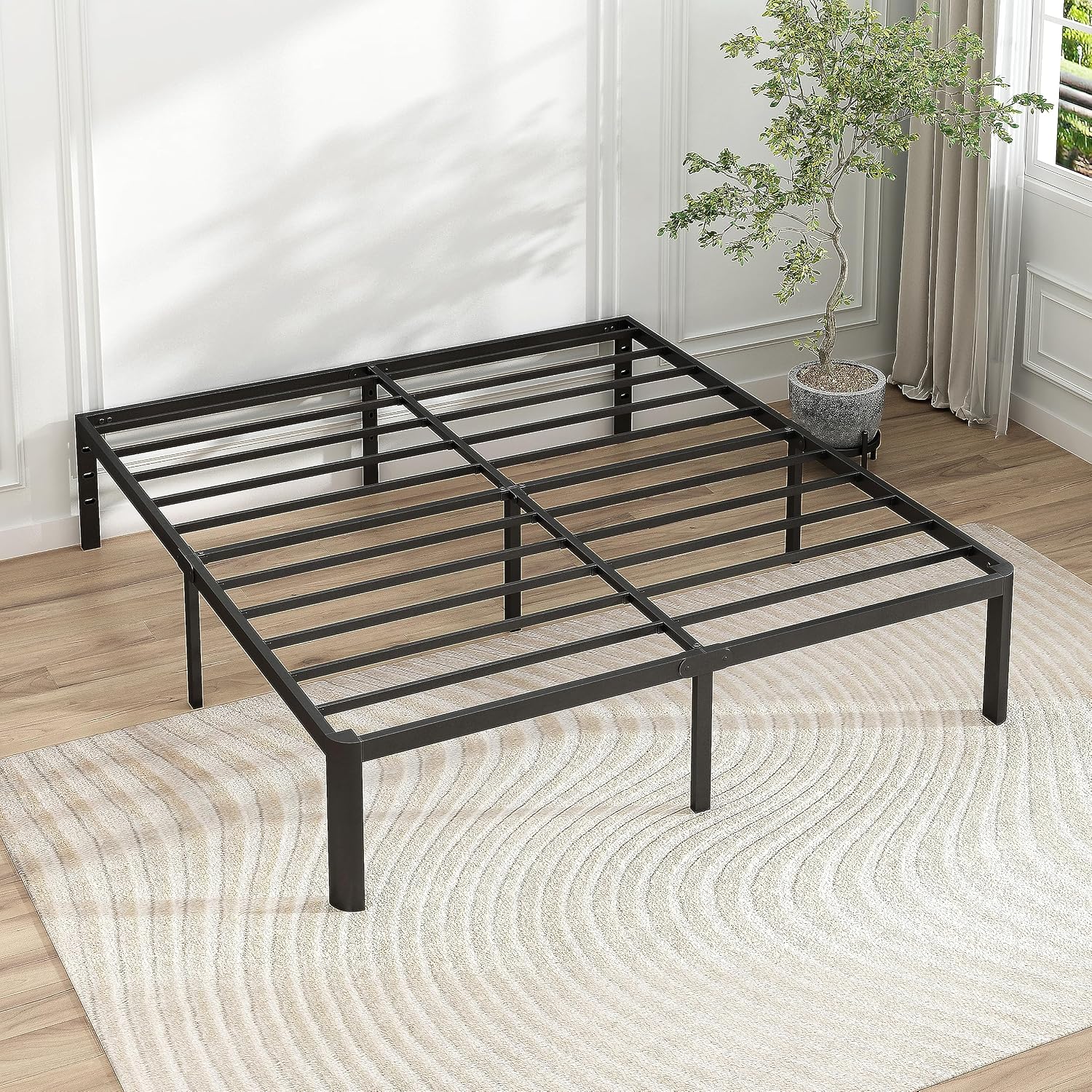 14 Inch Queen Bed Frame with Round Corners, Heavy Duty Metal Platform Bed Frame Queen Size, No Box Spring Needed, Easy Assembly - Sturdy and Elegant, Black