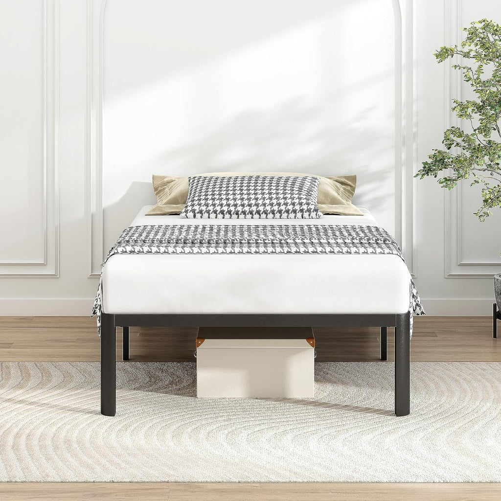14 Inch Twin Bed Frame with Round Corners, Heavy Duty Metal Platform Bed Frame Twin Size, Noise Free, No Box Spring Needed, Easy Assembly - Sturdy and Elegant, Black