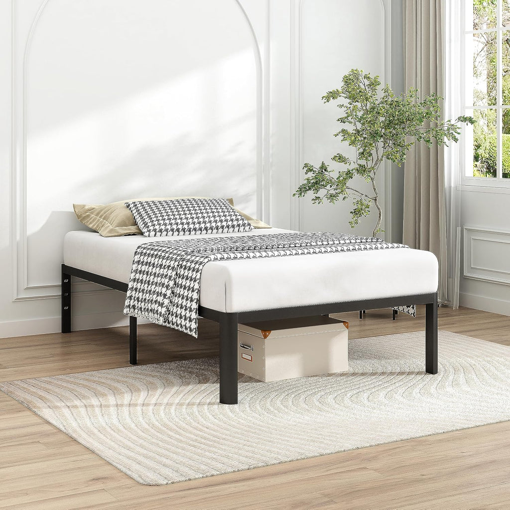 14 Inch Twin Bed Frame with Round Corners, Heavy Duty Metal Platform Bed Frame Twin Size, Noise Free, No Box Spring Needed, Easy Assembly - Sturdy and Elegant, Black