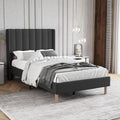 Twin Size Bed Frame with Headboard, Modern Upholstered Linen Platform Bed, Heavy Duty Wooden Slats Support, No Box Spring Needed, Noise-Free & Easy Assembly, Black