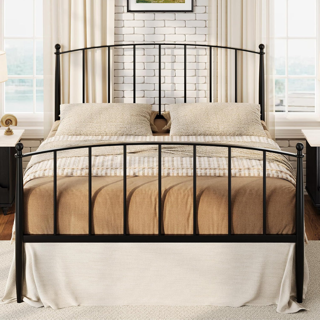 SHA CERLIN Full Size Metal Platform Bed Frame with Victorian Style Iron-Art Headboard and Footboard, Easy Assembly, No Box Spring Needed, Black