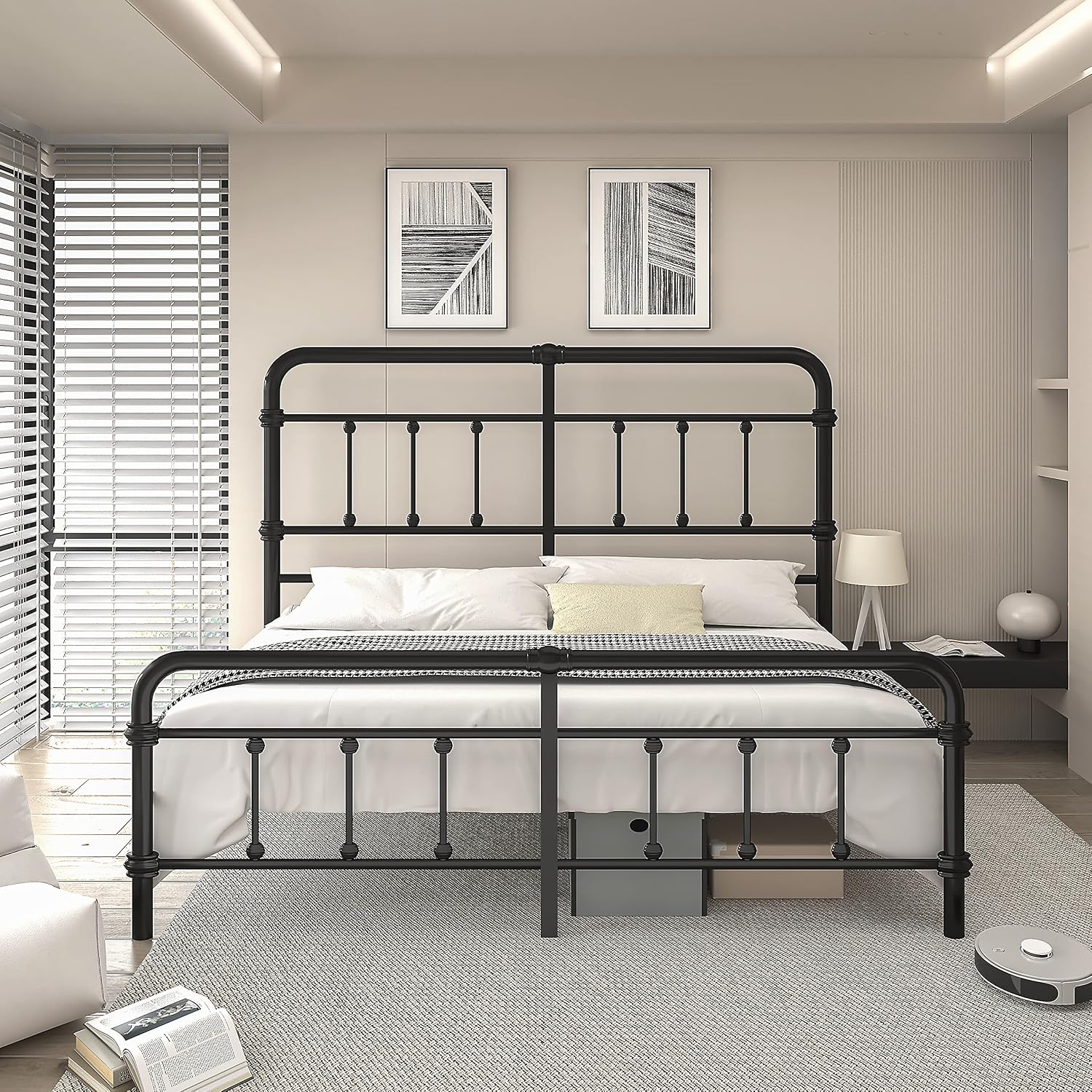 California-King-Bed-Frames and headboard Giselle-Vintage Antique-Metal - Iron Platform Mattress Foundation,49 inch High,No Box Spring Needed(Black)